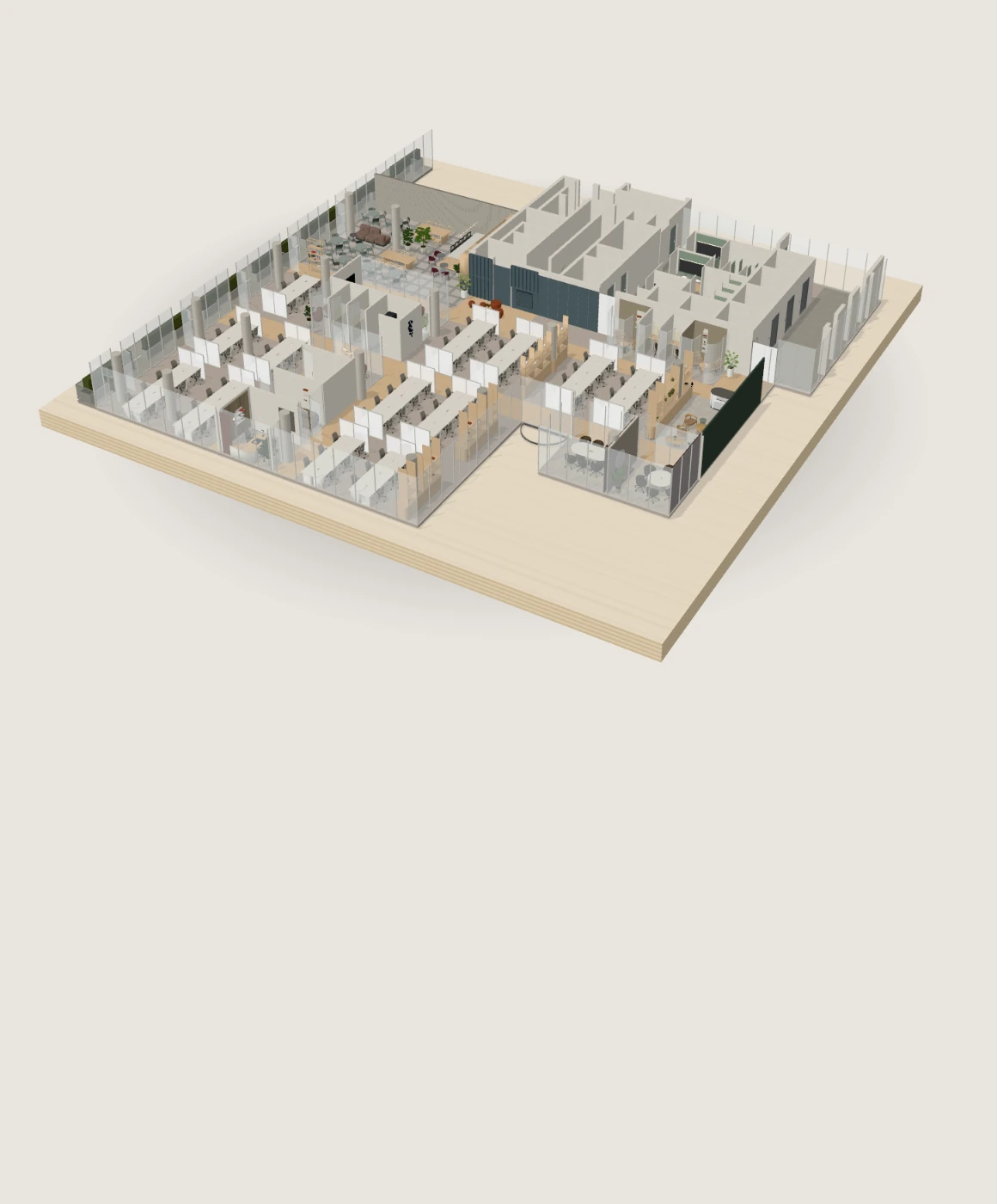 The furnished fifth floor as a light scale model, seen from above